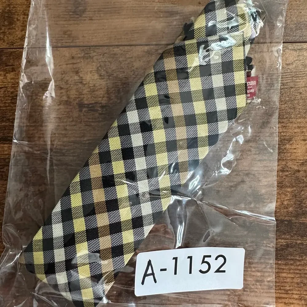 An Original Penguin 100 Silk Tie Skinny Yellow Black Checked EUC Formal Academia